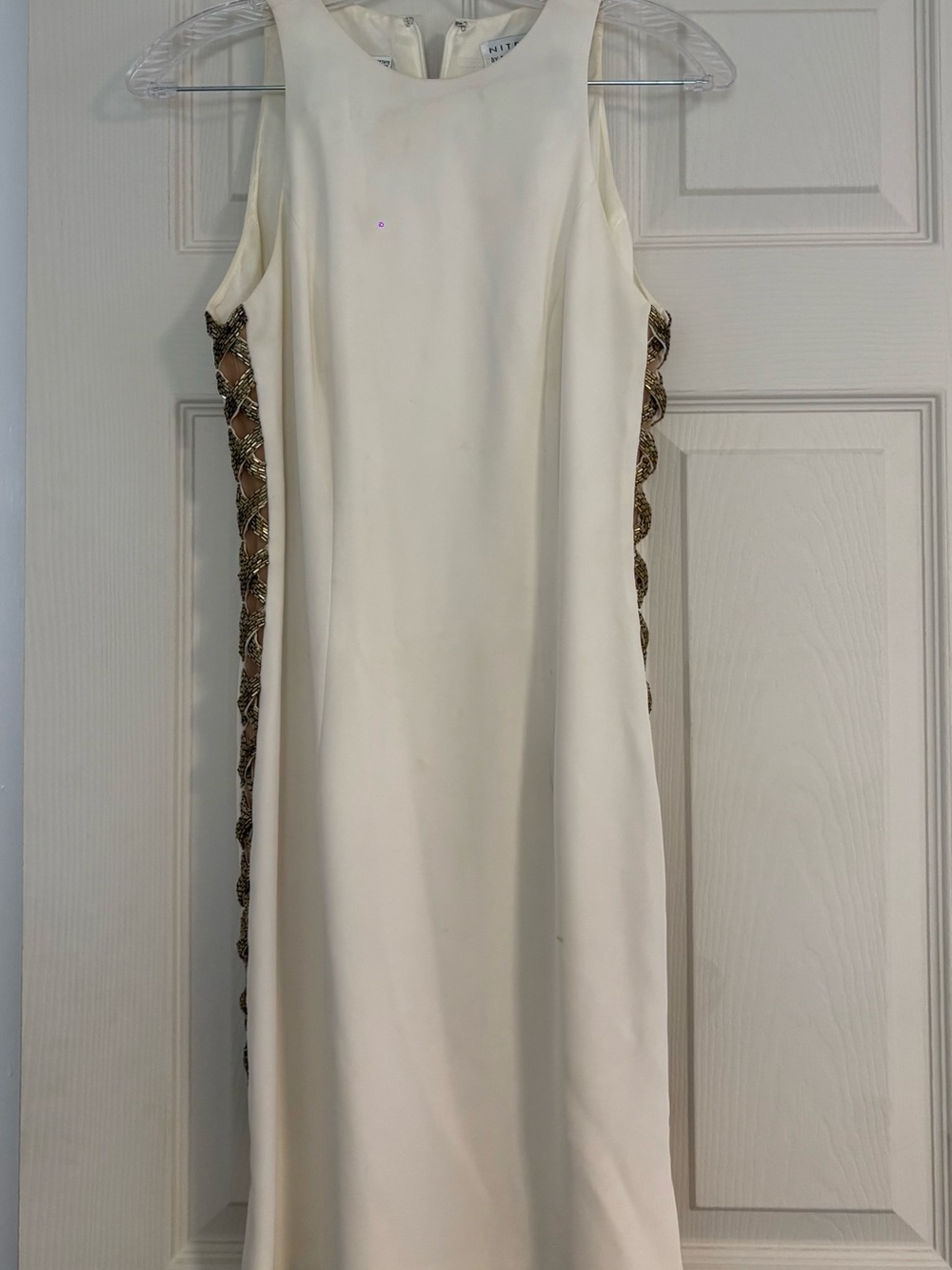 Vintage Niteline Cream Midi Dress with Beaded Brown Side Trim